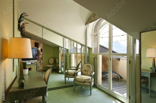 interior apartment, comfortable suite, attic room