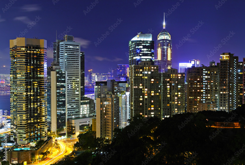 Obraz premium Hong Kong downtown at night
