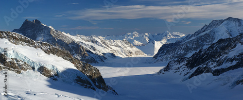 panoramic view of the alpine mountains covered with snow