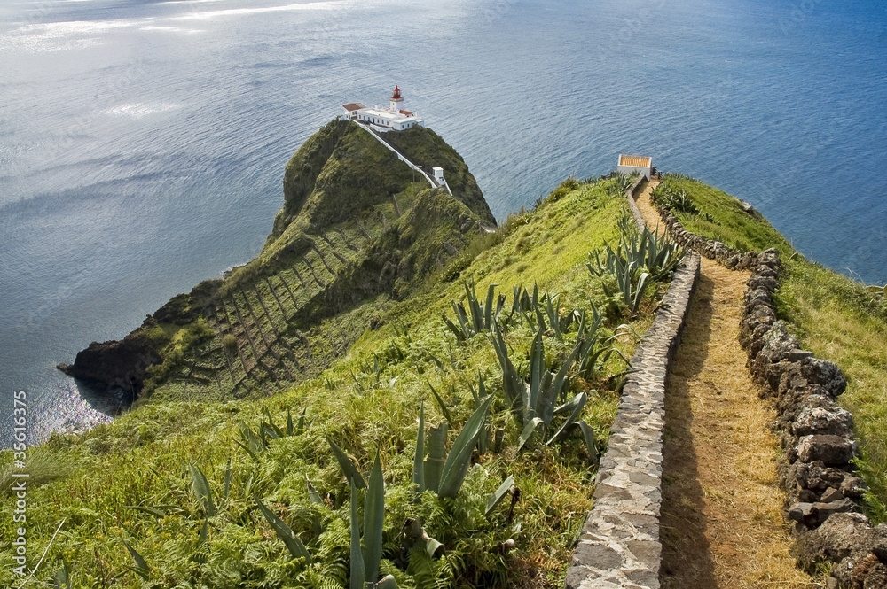 Red lighthouse on Azores Islands