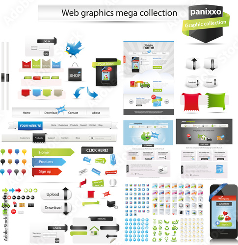 Large mix of web graphics and editable web templates