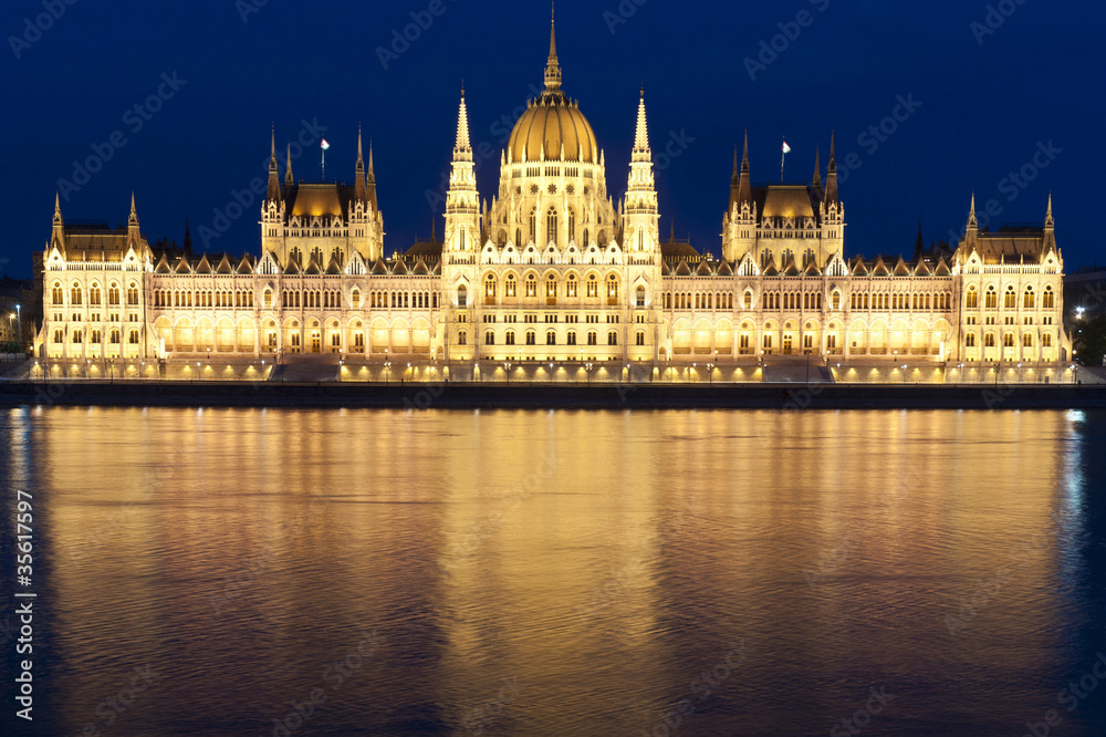 Budapest parliament at night, Hungary