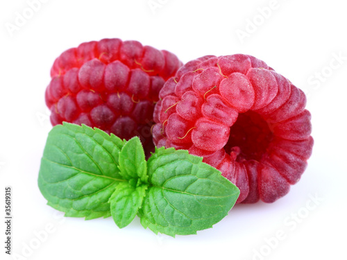 Fresh raspberry with peppermint