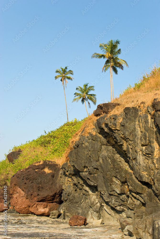 Rocky coast of Arabian sea in Goa