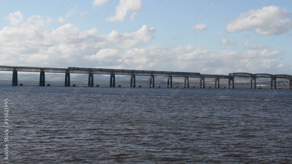 Trains crossing Tay Rail Bridge Scotland Trains crossing Tay Rail Bridge Scotland