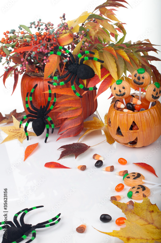 Halloween candy and pumpkins