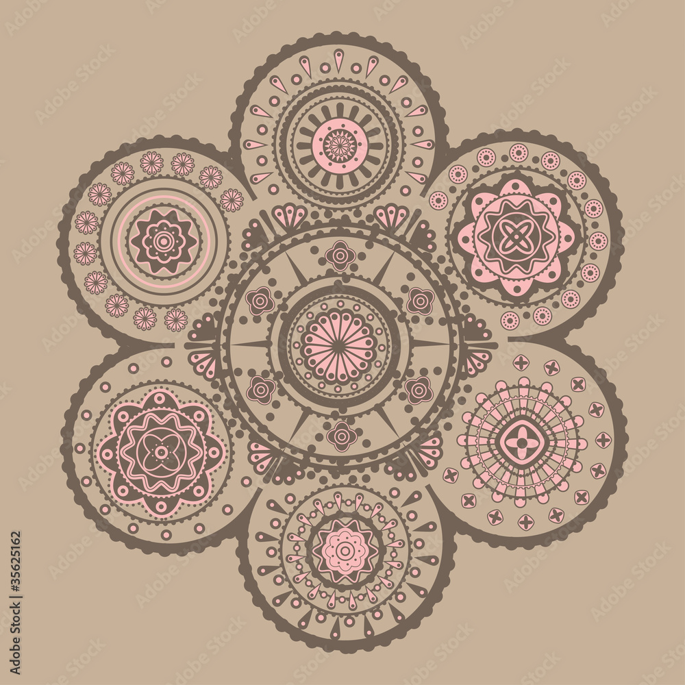 Symmetrical decorative complicated cycle ornament.