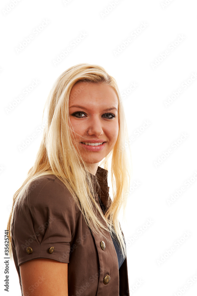 portrait of blonde woman looking in camera portrait of blonde woman looking in camera