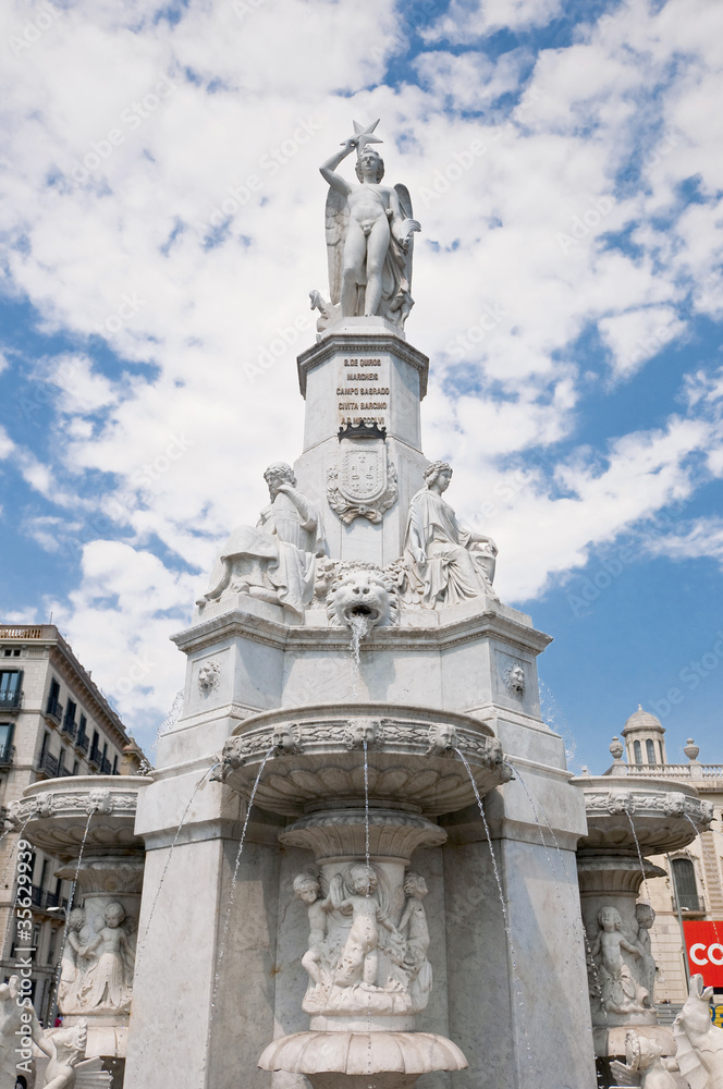 Geni Catala Fountain near Palau Square in Barcelona, Spain