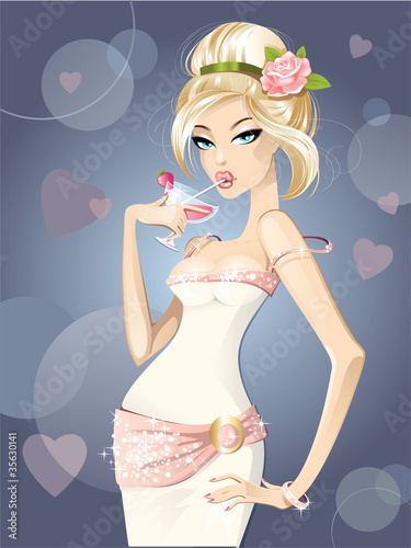 Sexy woman, blonde with cocktail