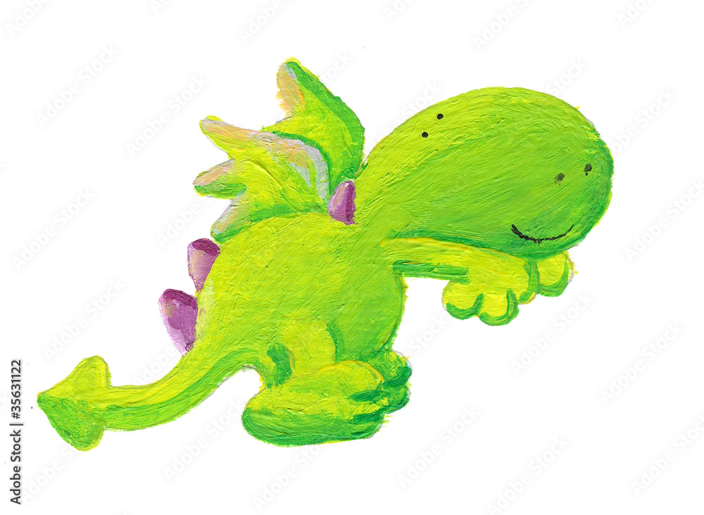 Fototapeta premium Cute clumsy little dragon trying to jump