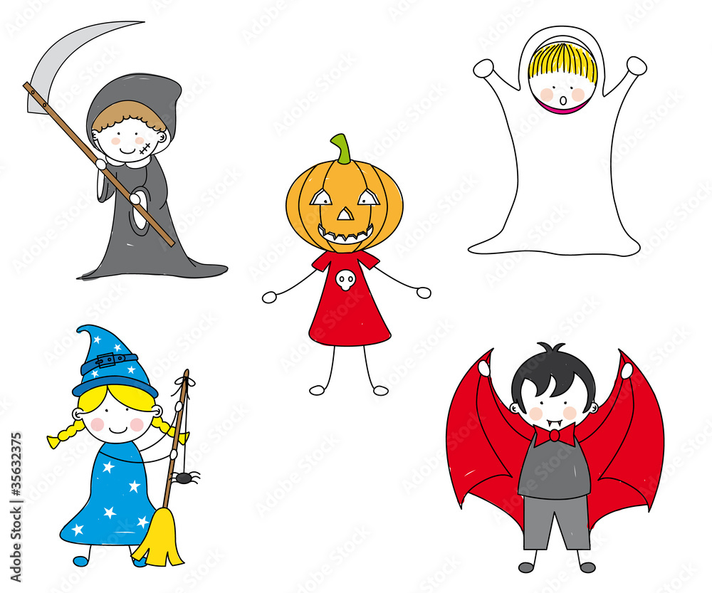 Niños disfrazados para Halloween Stock Vector | Adobe Stock