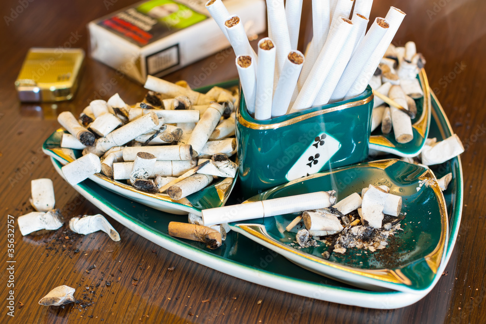 Ashtray with cigarette butts