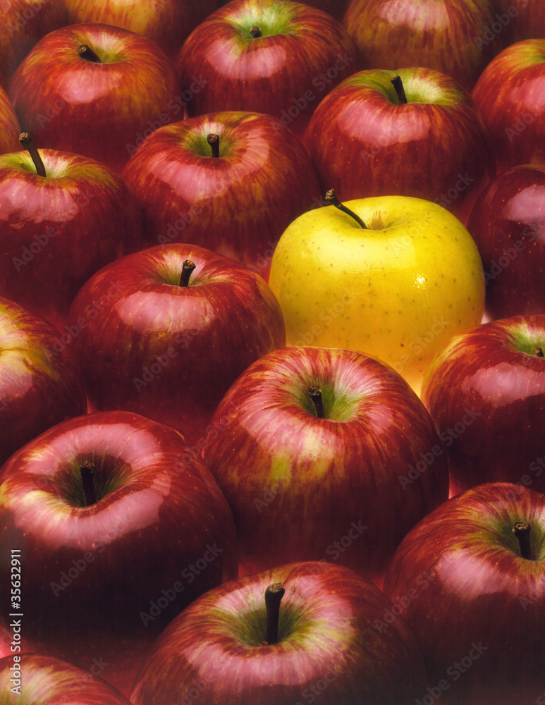 red apples with the exception of a yellow apple red apples with the exception of a yellow apple