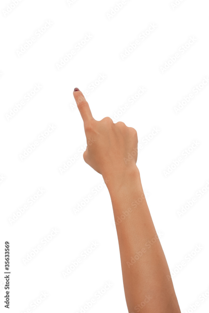 Hand pointing, touching or pressing isolated on white. Hand pointing, touching or pressing isolated on white.