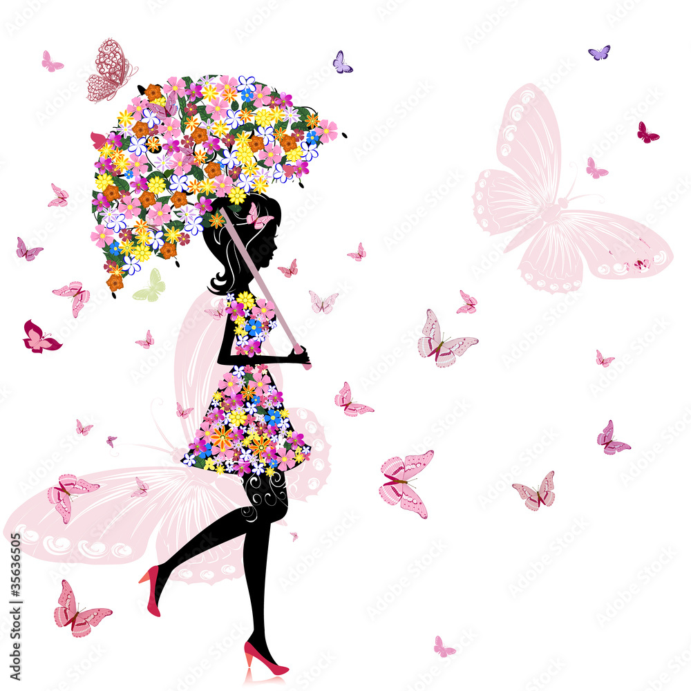 Naklejka premium kwiat dziewczyna z parasolem