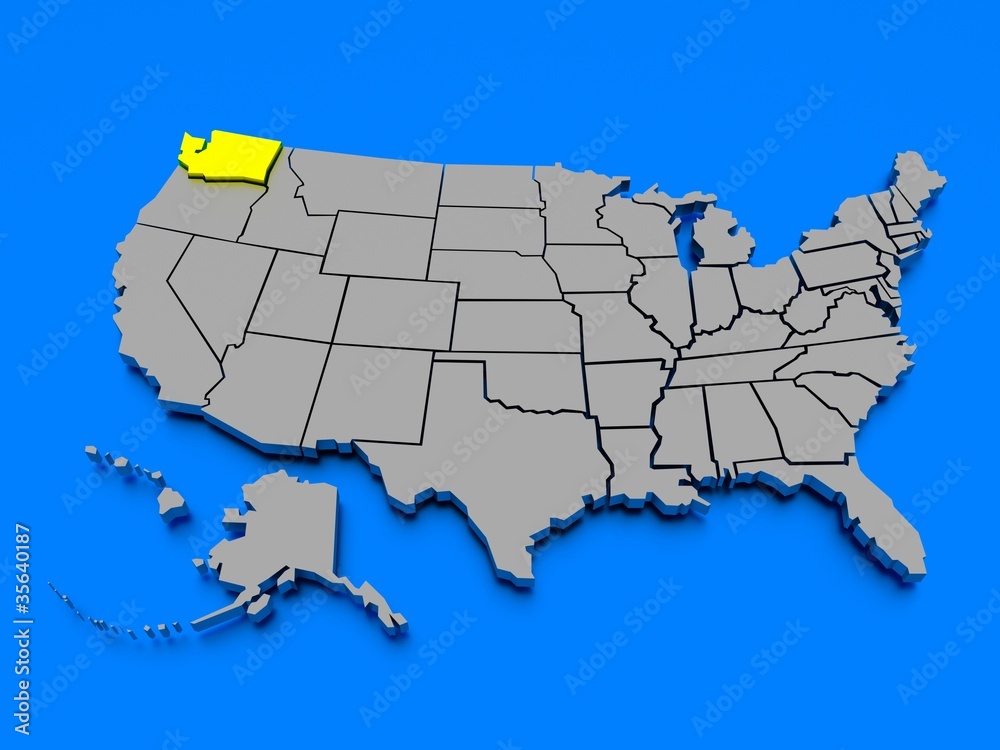 3D map of United States - State Washington