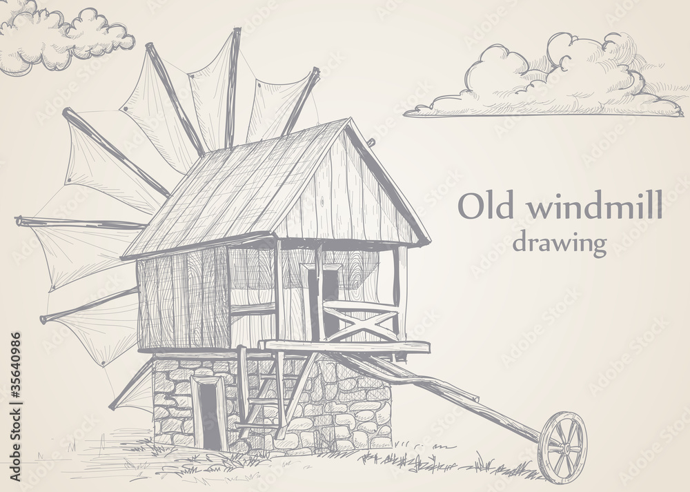 Old windmill drawing