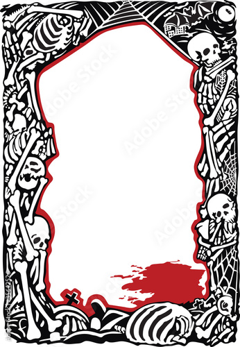 Frame with bones, skulls and pool of  blood