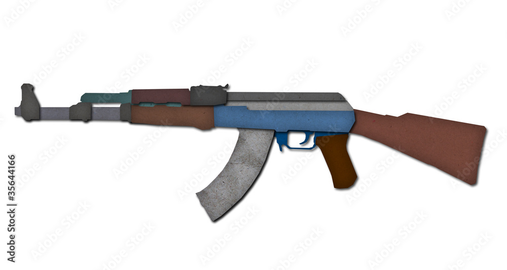 AK47 from recycled paper craft isolated. AK47 from recycled paper craft isolated.