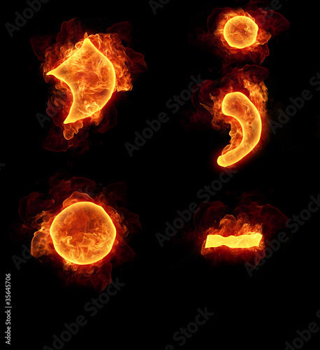 Burning fire alphabet symbols