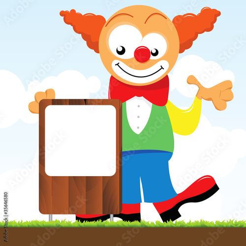 clown holding a signboard