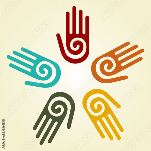 Hand with spiral symbol in a circle