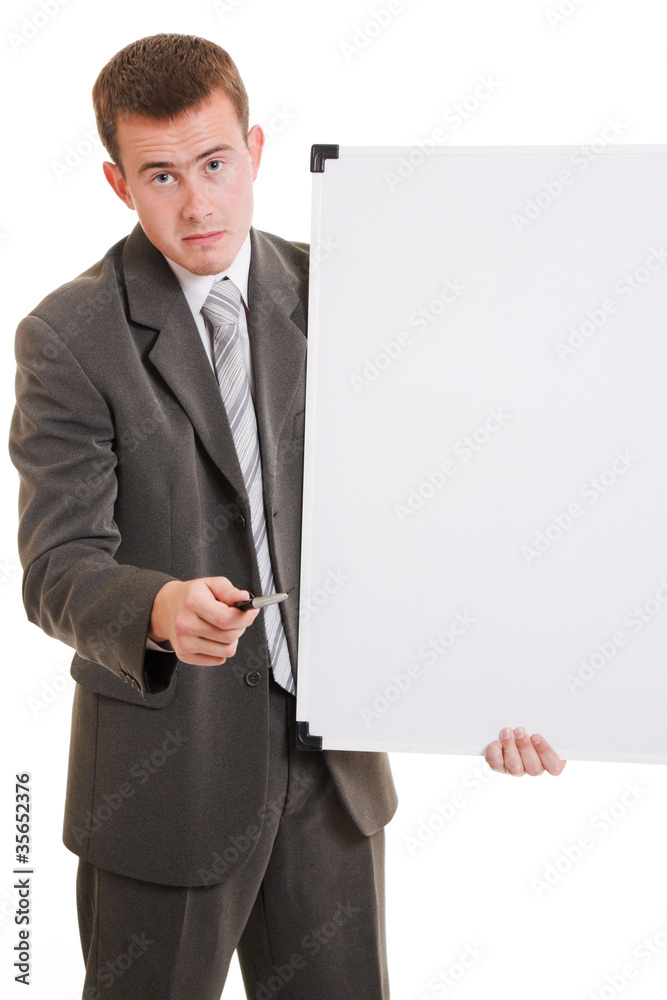 Man holding a white board. Man holding a white board.