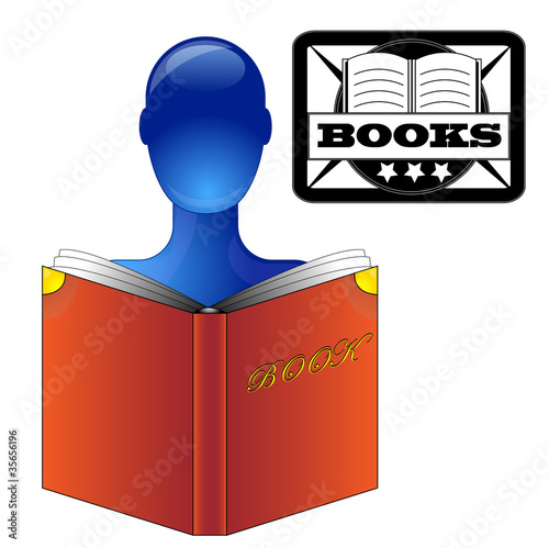 Blue person reading a book