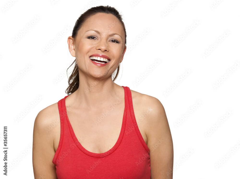 Portrait of happy beautiful Asian woman laughing Portrait of happy beautiful Asian woman laughing