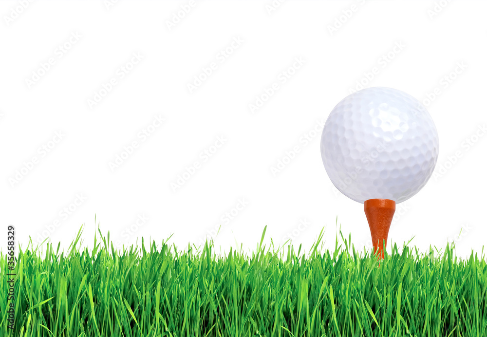 Golf ball on green grass over white background Golf ball on green grass over white background