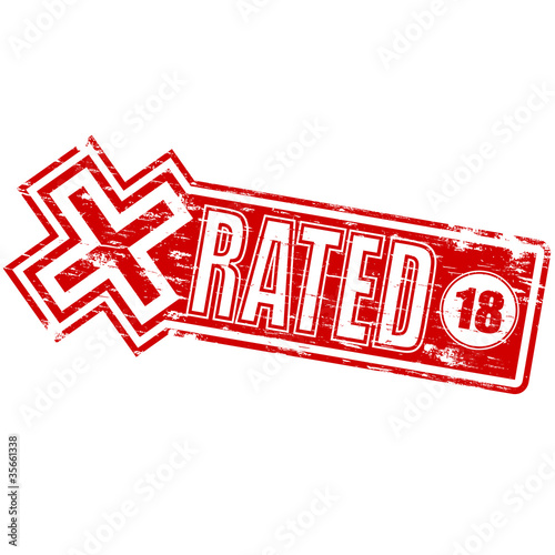 Rubber stamp illustration showing "X RATED" text and 18 symbol