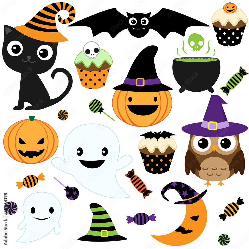 Obraz premium Zestaw elementów Halloween wektor ładny, obiekty i ikony