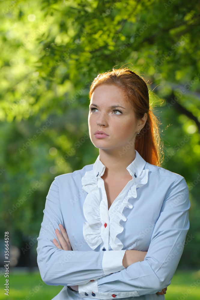 Portrait of business woman in the city garden Portrait of business woman in the city garden