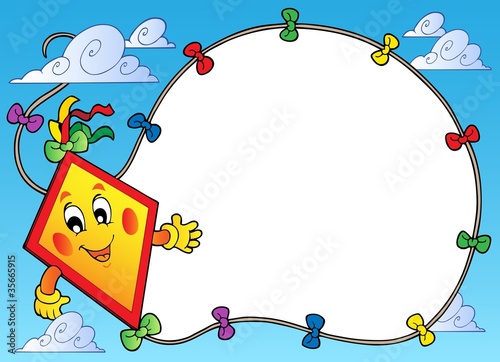 Frame with flying cartoon kite