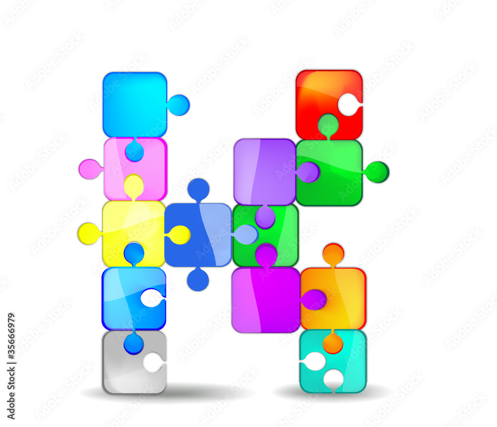 Letter K with colorful puzzle Letter K with colorful puzzle