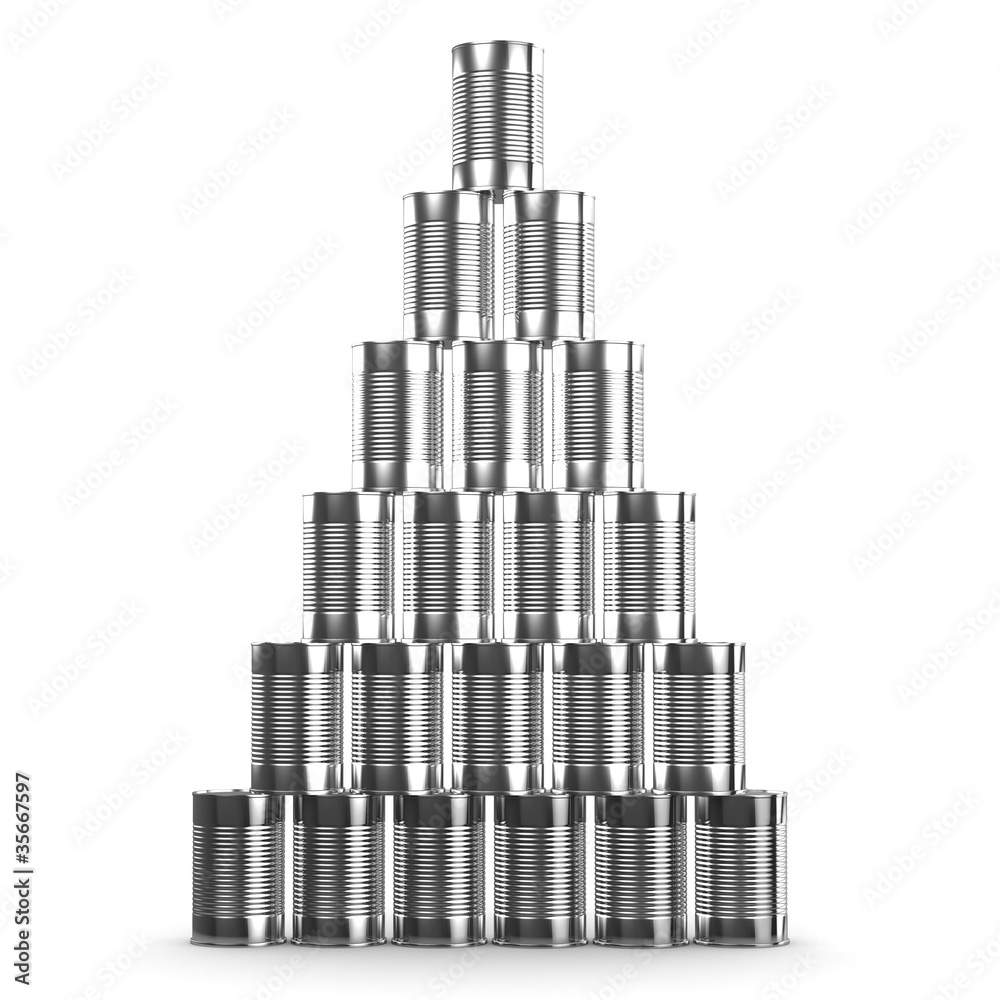 Naklejka 3d Pyramid display of tin cans