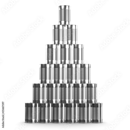 3d Pyramid display of tin cans
