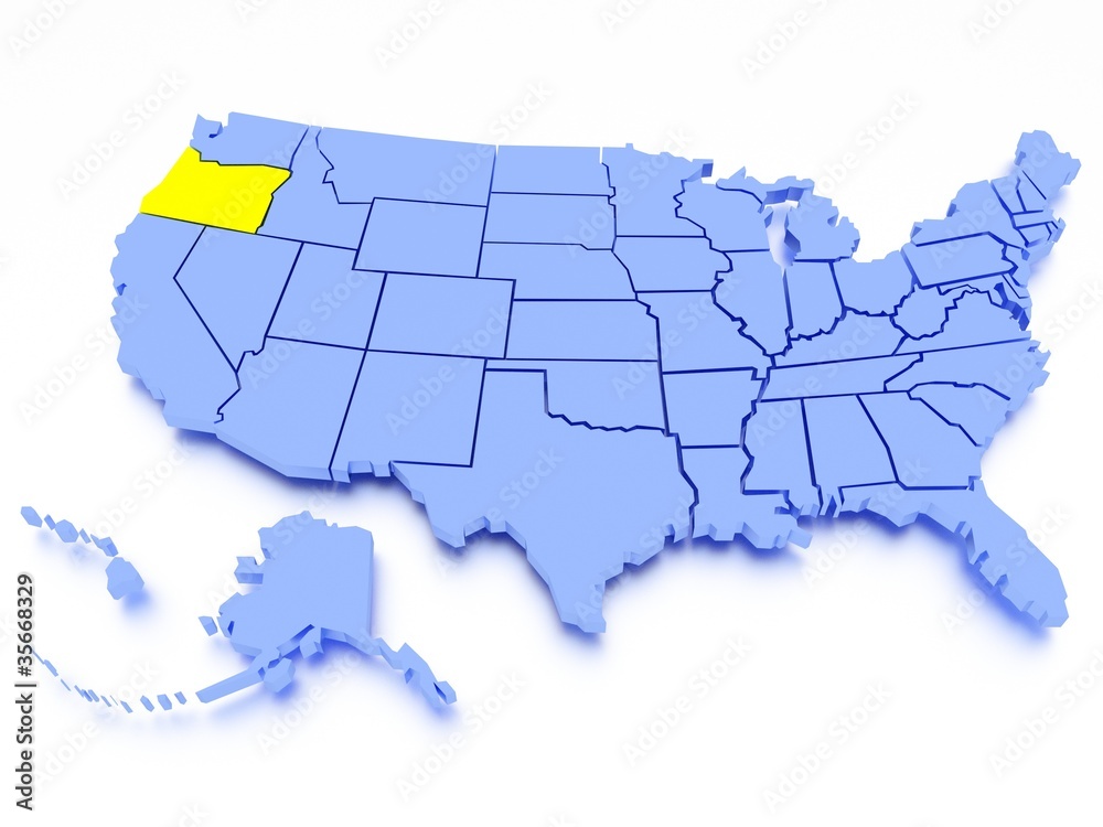 3D map of United States - State Oregon