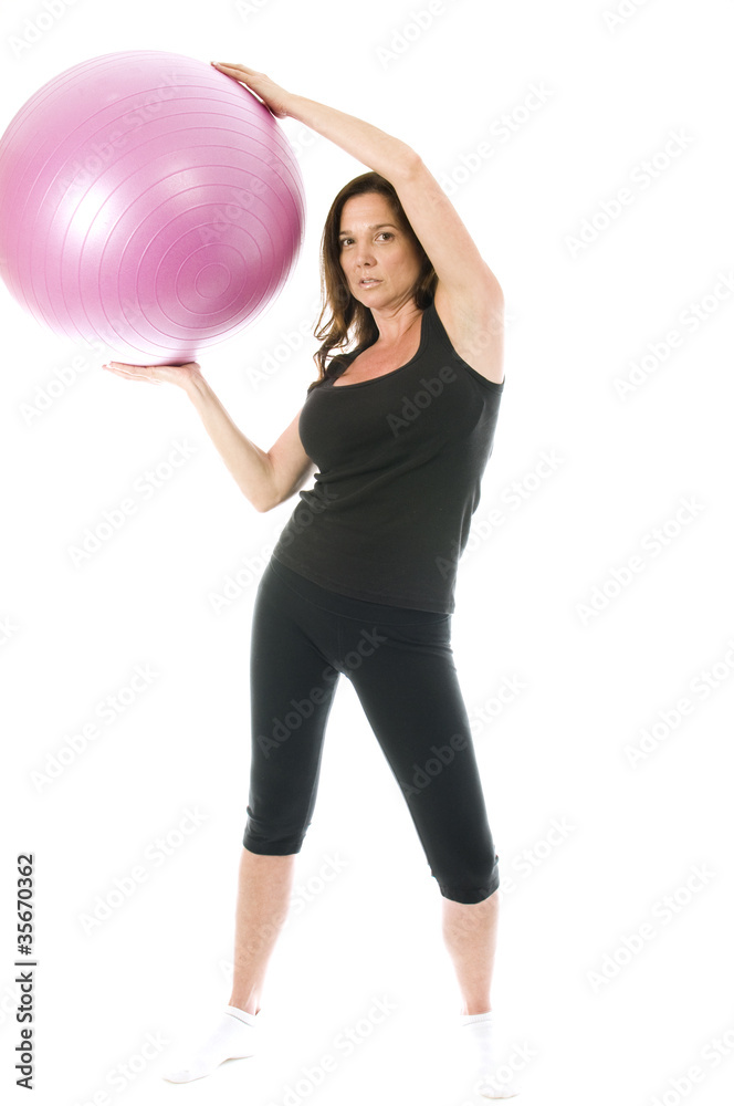 attractive middle age woman exercise core ball attractive middle age woman exercise core ball