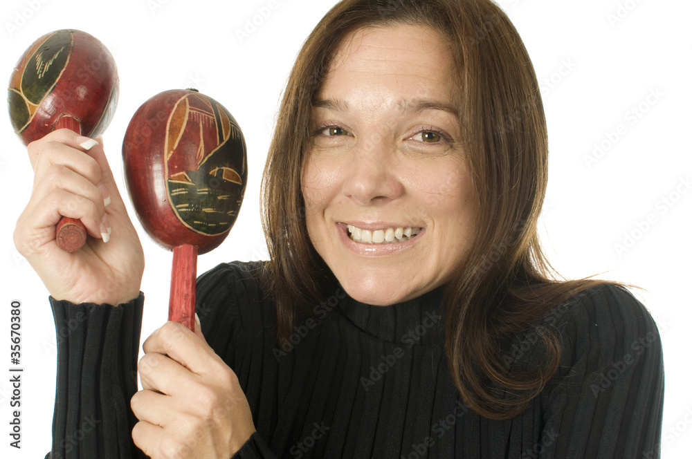 attractive middle age woman musician maracas attractive middle age woman musician maracas