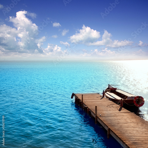 Albufera blue boats lake in El Saler Valencia