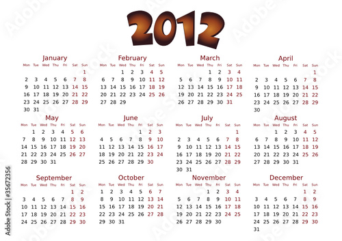 simple editable vector calendar 2012