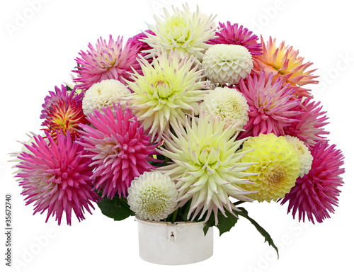 Valokuva Flower arrangement of chrysanthemums and dahlias