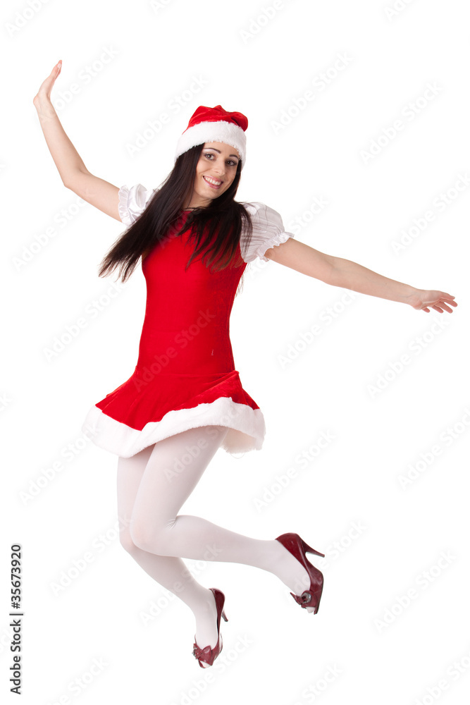 Young woman in Santa costume. Christmas.