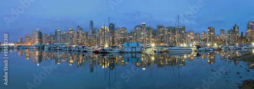 Vancouver BC Downtown Harbor Skyline at Blue Hour