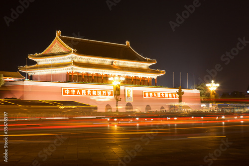 Night scene of Tiananmen gate in beijing China