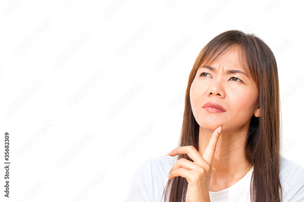 Closeup of young woman on white background Closeup of young woman on white background