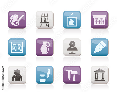 Fine art objects icons - vector icon set