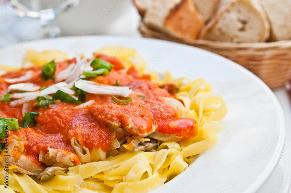 Italian meat sauce noodles on the table Italian meat sauce noodles on the table
